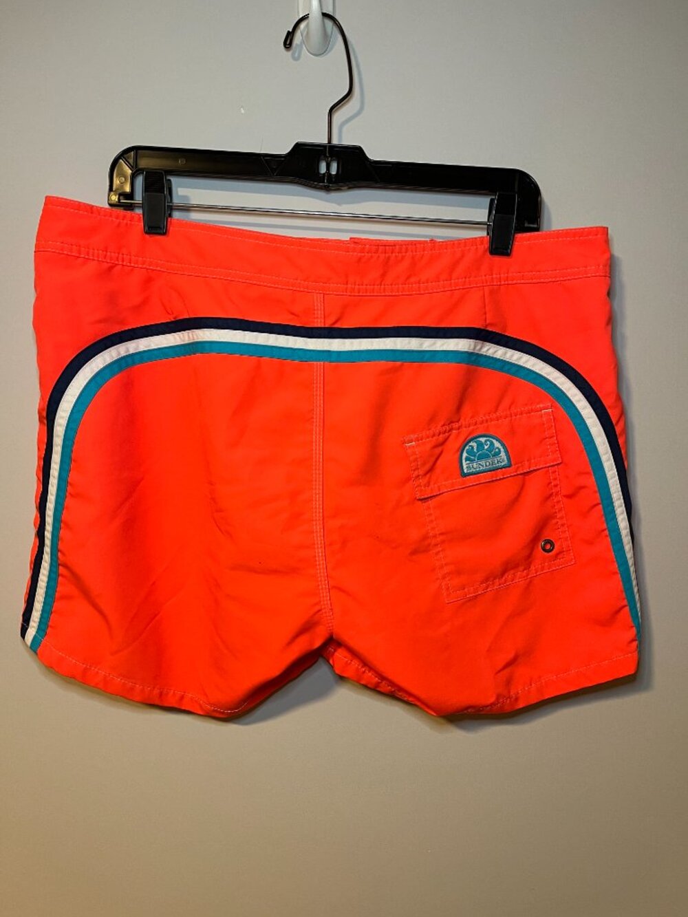 Sundek Iconic Taffeta Fixed Waist Short Swim Trunks Mens 36 Fluorescent Orange